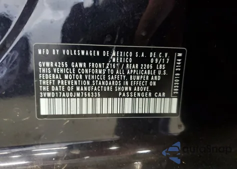 2018 Volkswagen Golf Sportwagen S z USA, uszkodzony, nr VIN 3VWD17AU0JM756335